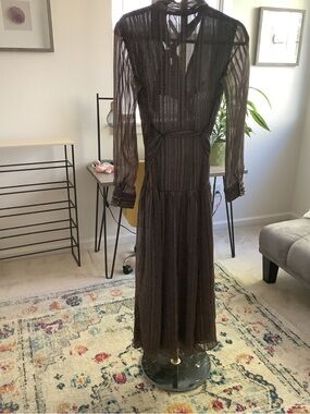 Zara Brown Sheer Long-Sleeve Maxi Dress